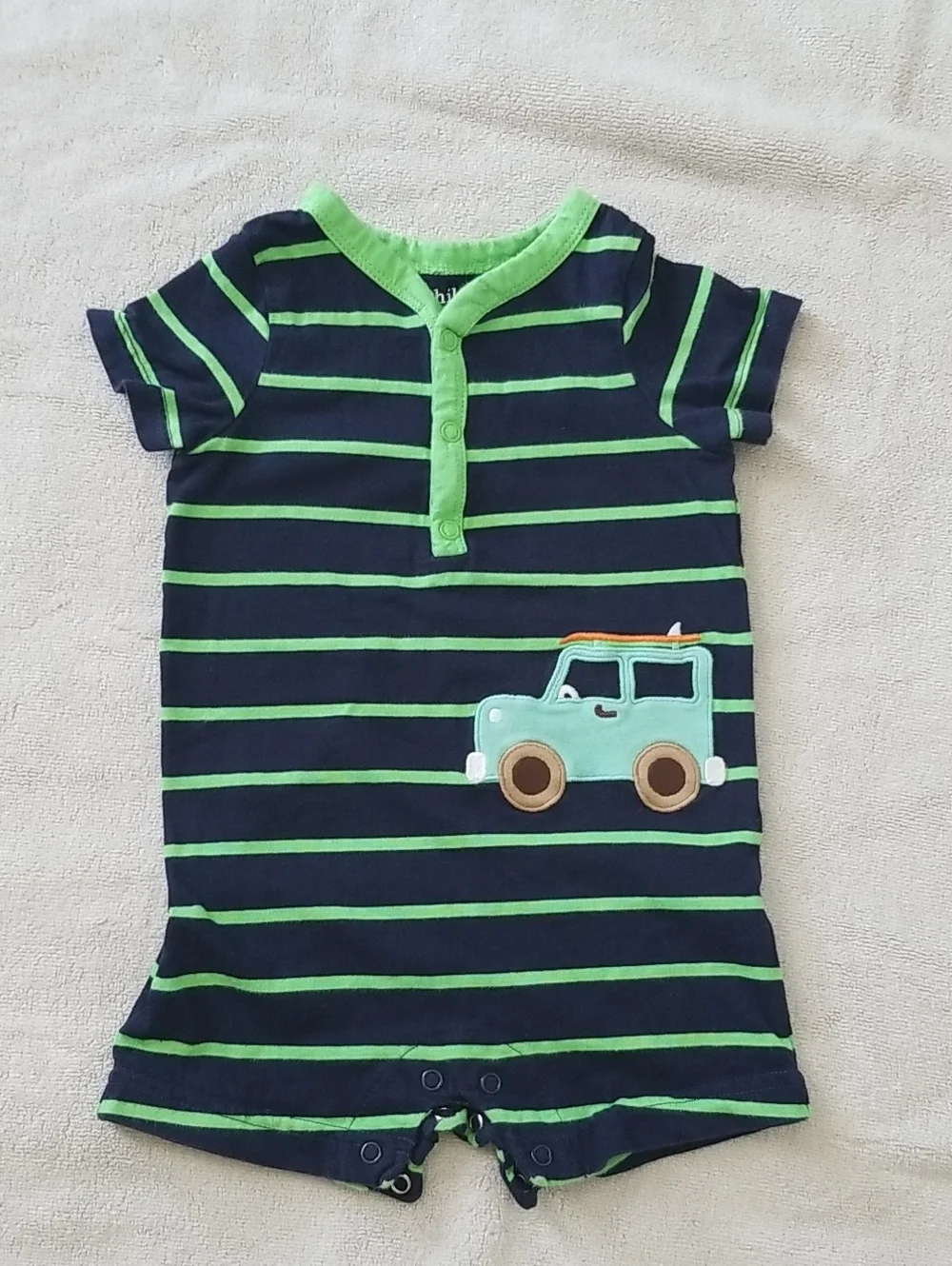 Navy & Lime Striped Baby Romper